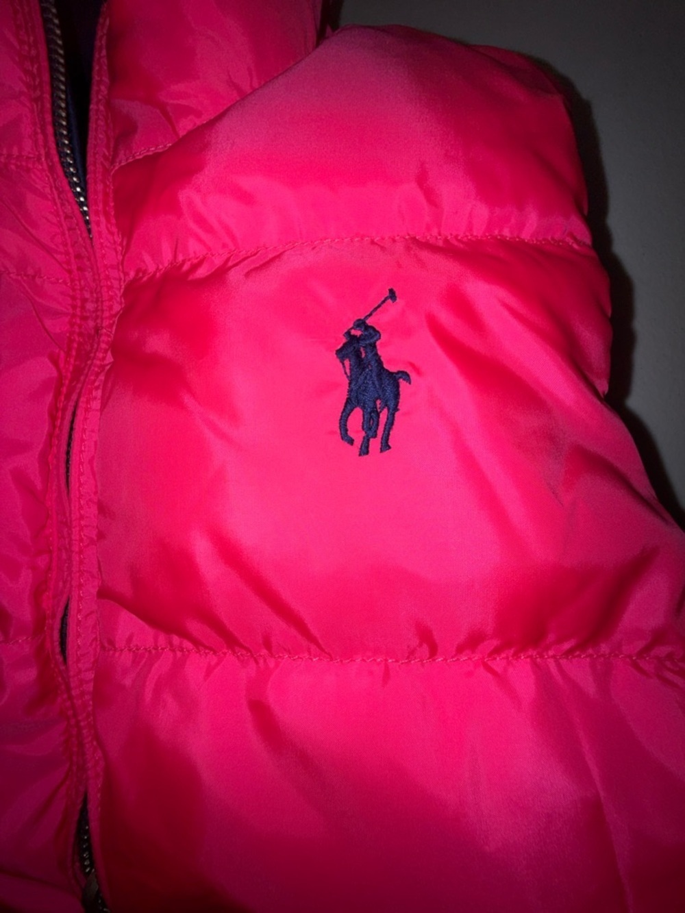Polo by Ralph Lauren Hot Pink/Navy Quilted reversible Vest. Kids size L - Picture 5 of 9